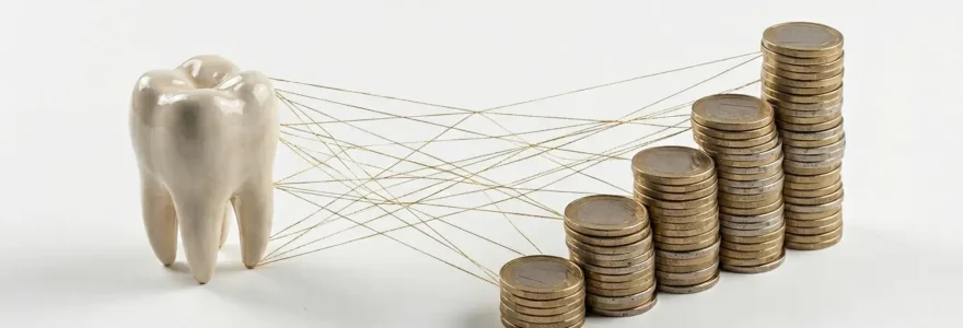 Comparaison visuelle entre une facture dentaire réduite grâce aux réseaux de soins et une dent implantaire