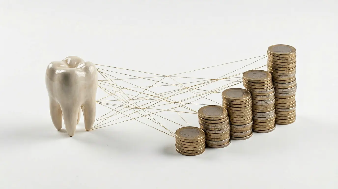 Comparaison visuelle entre une facture dentaire réduite grâce aux réseaux de soins et une dent implantaire