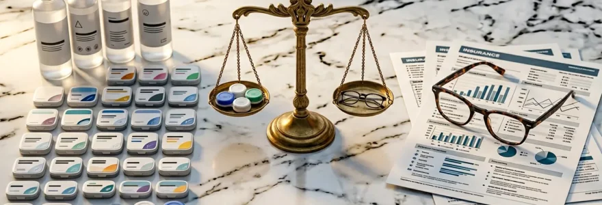 Comparaison visuelle entre forfait lentilles et lunettes avec calculatrice et contrat mutuelle