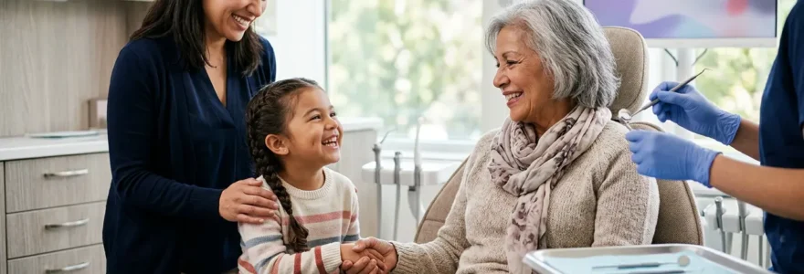 Famille souriante lors d'un contrôle dentaire préventif