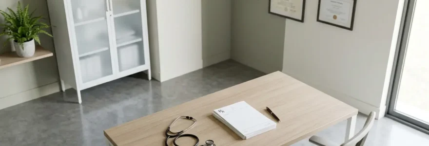 Consultation médicale avec système de paiement et carte vitale dans un cabinet médical moderne