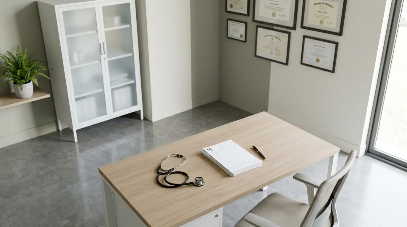 Consultation médicale avec système de paiement et carte vitale dans un cabinet médical moderne