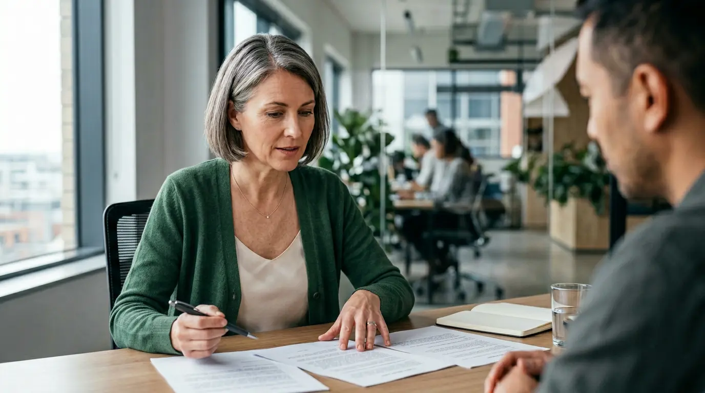 Négociation de contrat de mutuelle santé dans un bureau professionnel