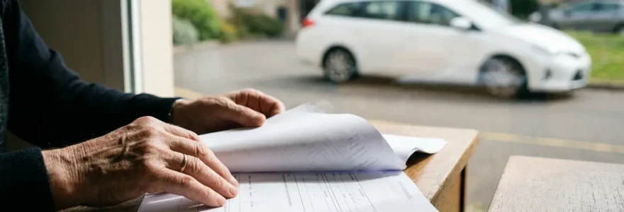 Personne âgée consultant un document médical avec un VSL visible en arrière-plan