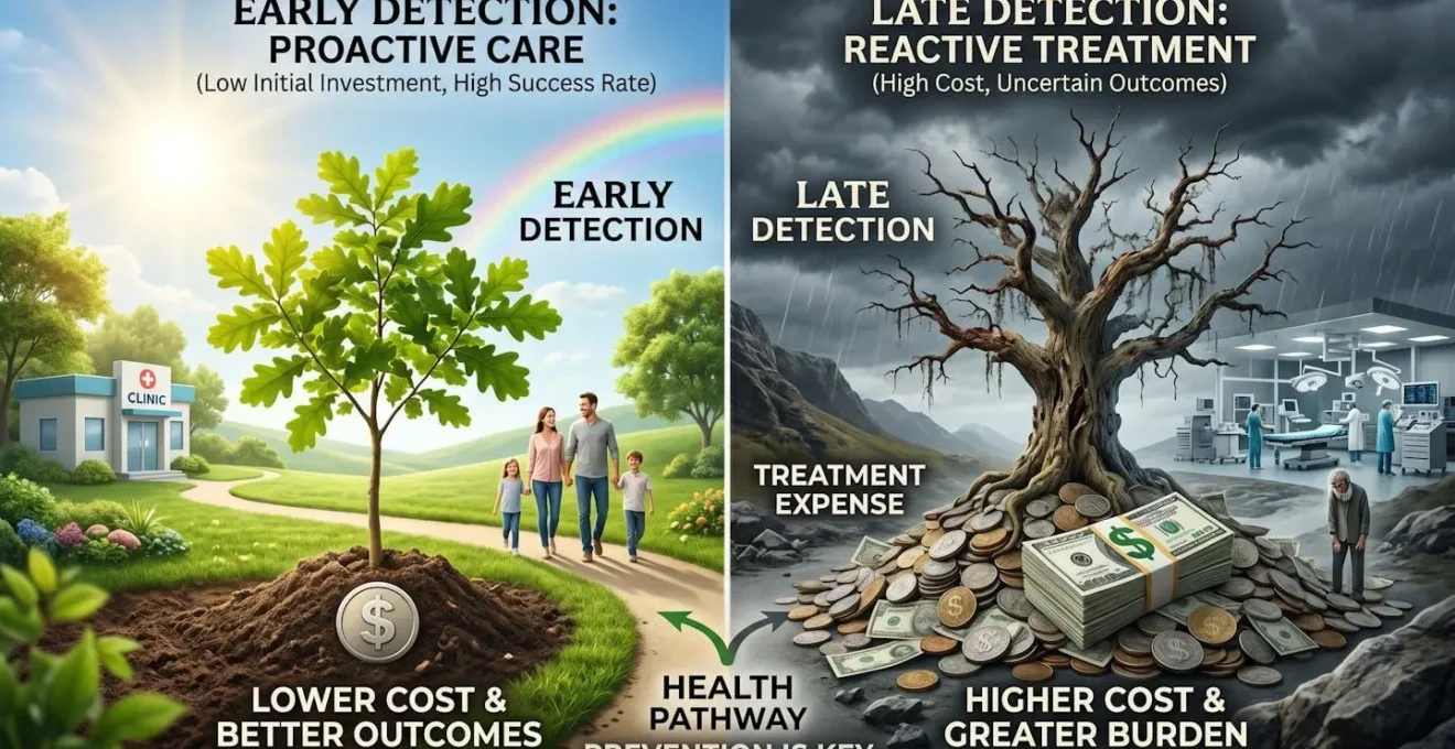 Représentation symbolique de la différence de coût entre détection précoce et tardive