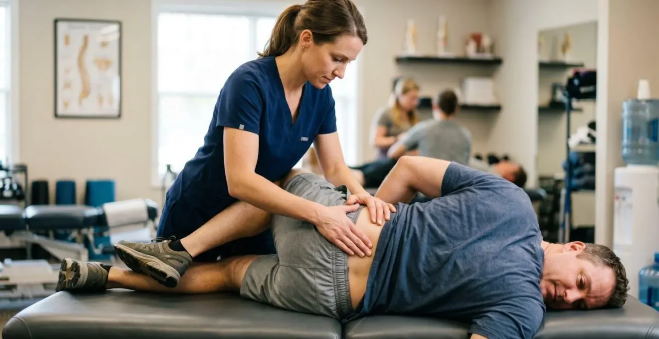 Praticien effectuant une manipulation thérapeutique manuelle sur un patient