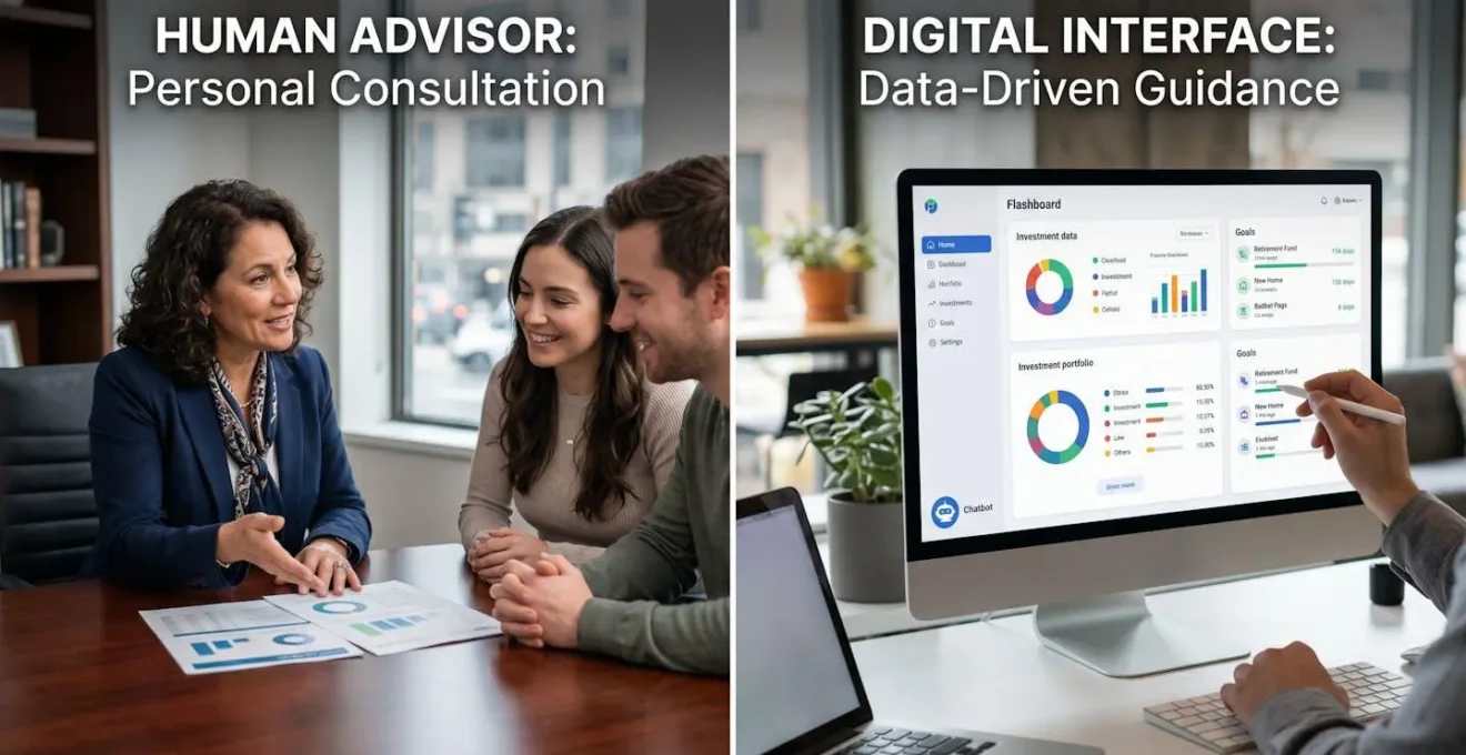 Comparaison visuelle entre conseiller en agence et interface numérique