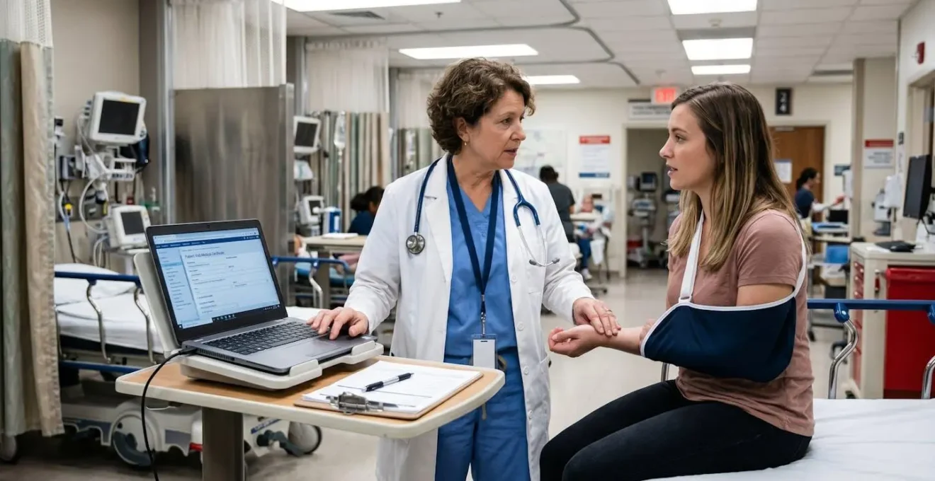 Médecin examinant un patient aux urgences pour établir un certificat médical