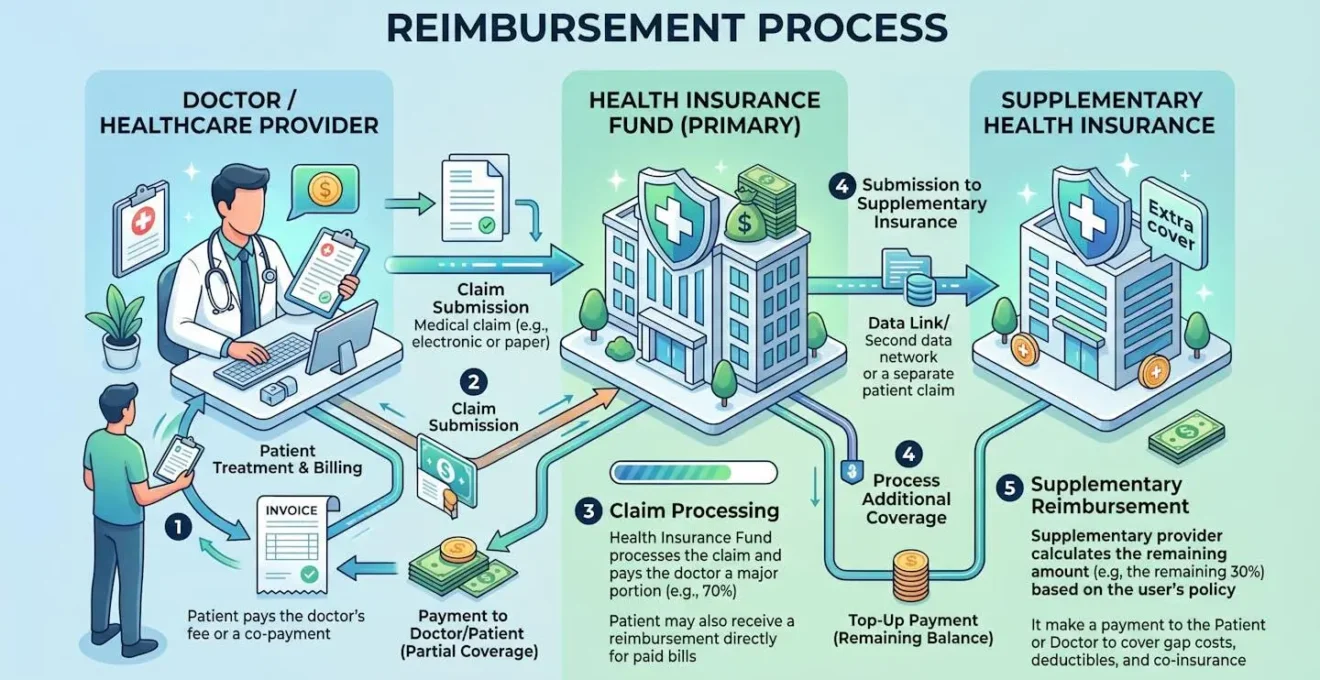 Schéma du parcours de remboursement entre médecin, CPAM et mutuelle