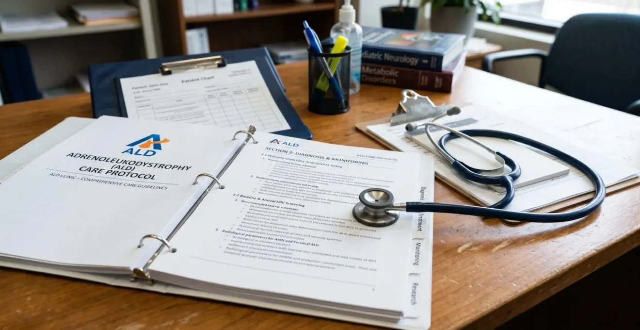Documents du protocole de soins ALD avec stéthoscope sur bureau médical