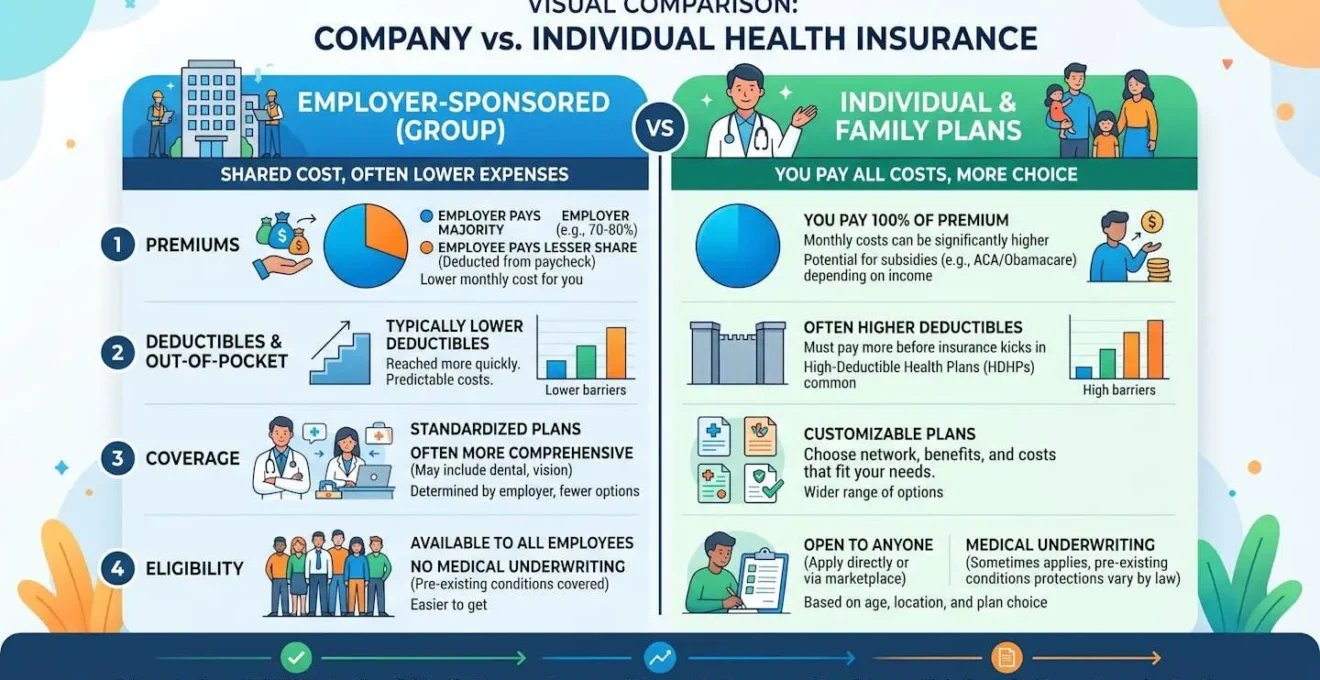Comparaison visuelle des coûts entre mutuelle d'entreprise et mutuelle individuelle