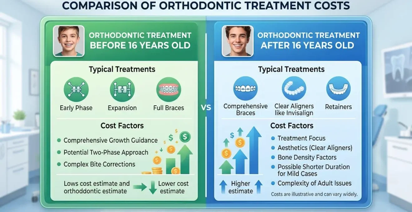 Comparaison visuelle des coûts d'un traitement orthodontique avant et après 16 ans