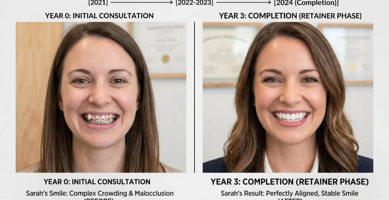 Transformation d'un sourire adulte grâce à l'orthodontie montrant l'investissement sur le long terme